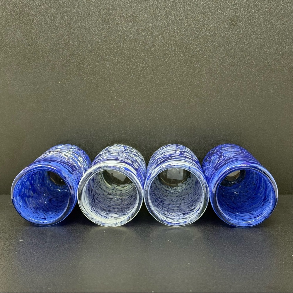 Set of Blue and White Textured Swirl Glass Shot Glasses - Picture 2 of 4